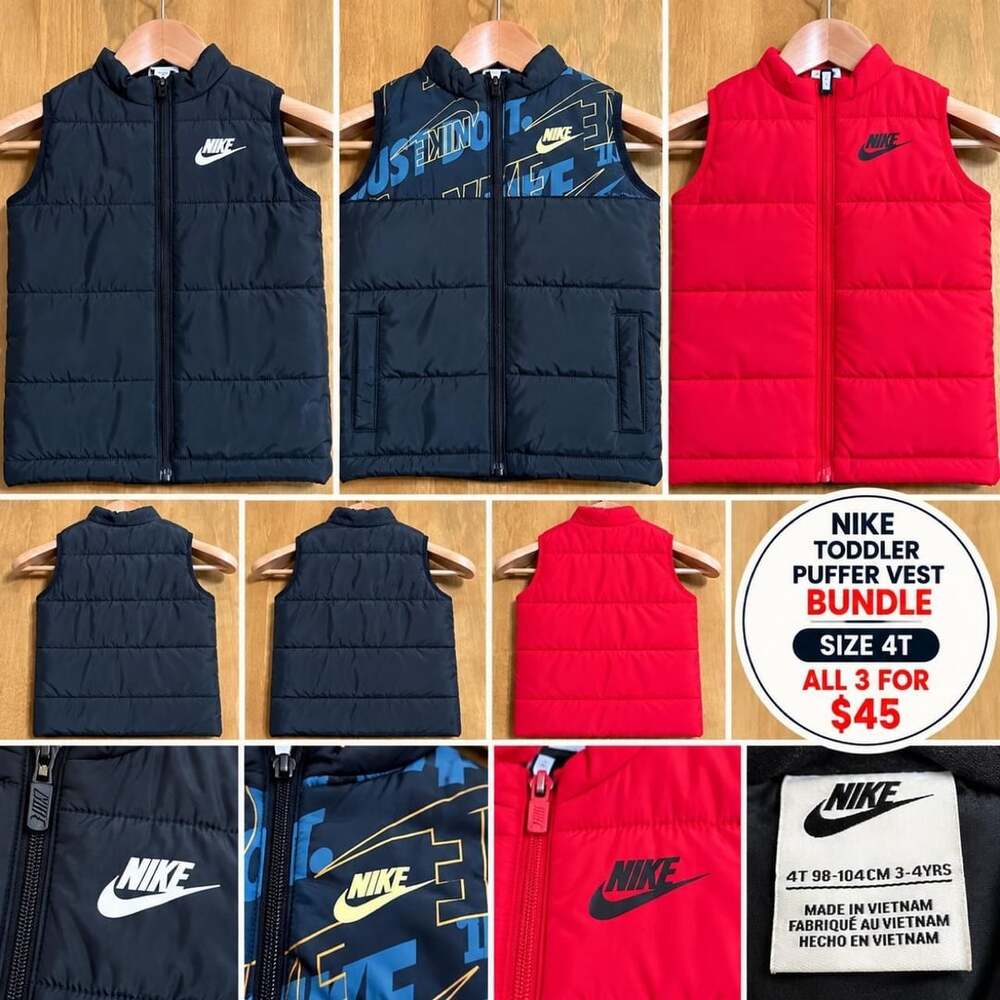 Nike Toddler Puffer Vest Bundle Size 4T Set of 3 Black and Red